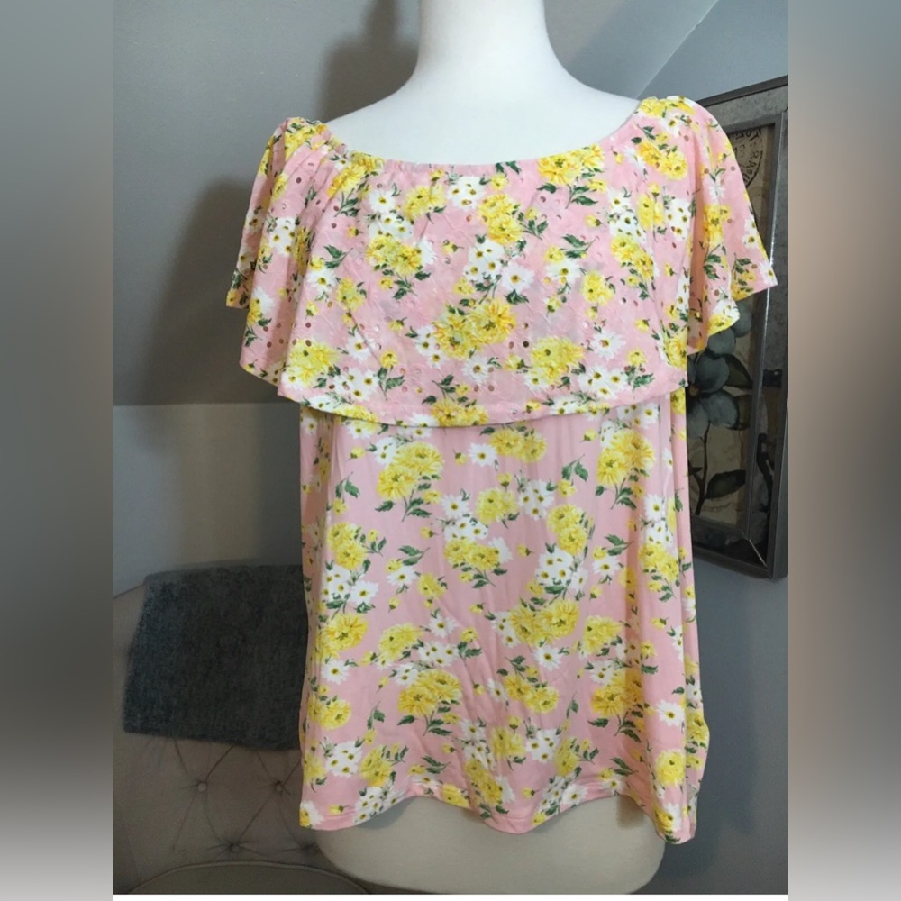 Full Circle Trends Pink Knit Eyelet Print Blouse 3X NEW WITH TAGS!